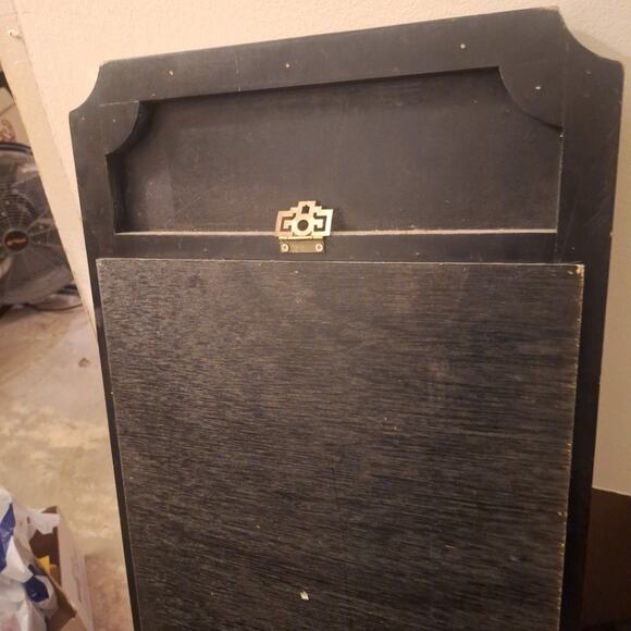 Vintage Black Lacquer Chinoiserie Scenery Motif Oriental Mirror Hand Painted - Picture 5 of 7